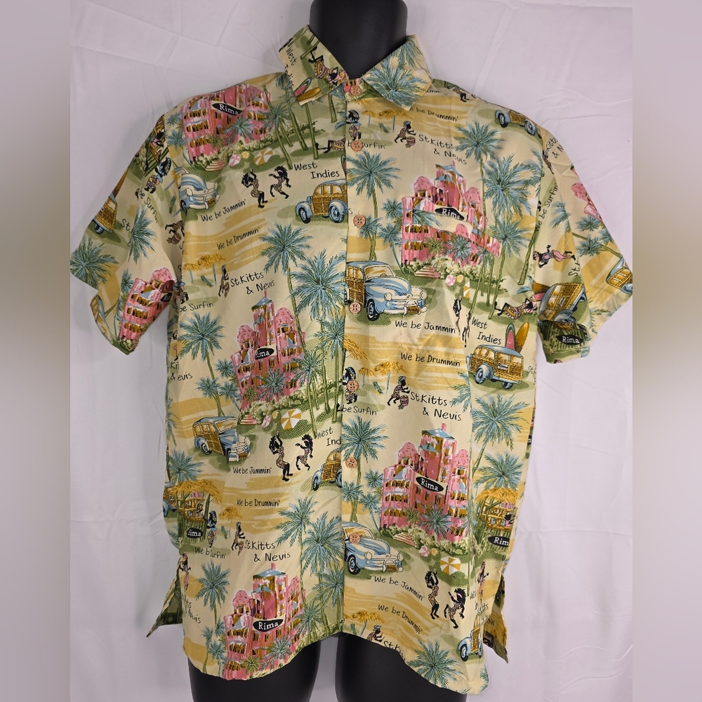 Rima Tropical Island Print Short Sleeve Button Down Shirt Size Small CK-1418